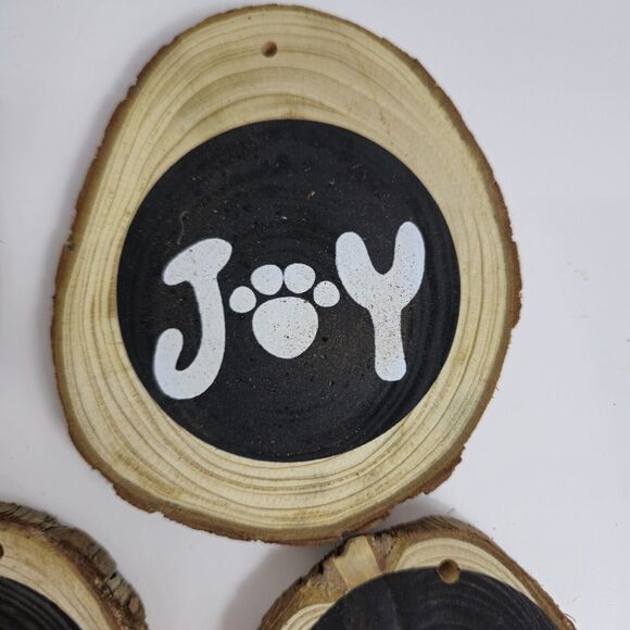 Set of 8 Rustic Wooden Log Pine Chips Black White Christmas Ornaments - Picture 9 of 11